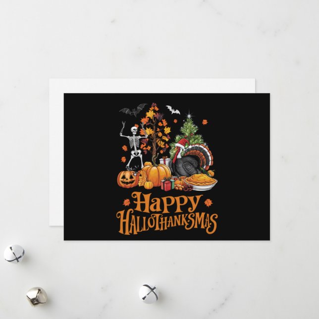 Cartes Pour Fêtes Annuelles Joyeux Hallothanksmas Joyeux Halloween Thanksgivin (Devant/Arrière en situation)