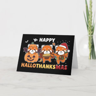 Cartes Pour Fêtes Annuelles Joyeux Hallothanksmas Pandas Noël Panda roux Ho