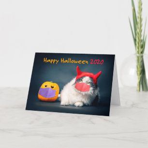 Cartes Pour Fêtes Annuelles Joyeux Halloween 2020 Chat et citrouille avec masq