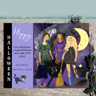 Cartes Pour Fêtes Annuelles Joyeux Halloween 3 Sorcières Illustration Fantaisi