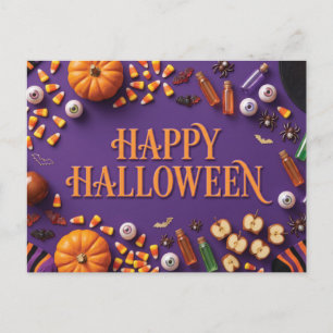Cartes Pour Fêtes Annuelles Joyeux Halloween à plat sur fond violet