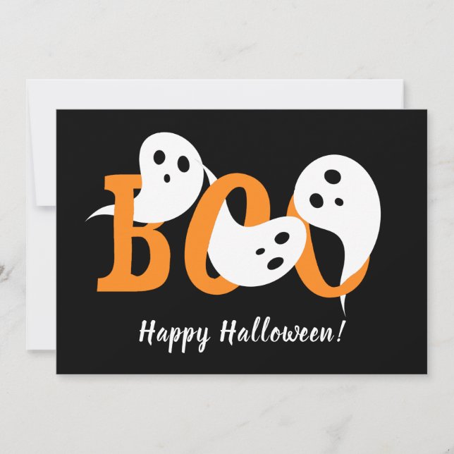 Cartes Pour Fêtes Annuelles Joyeux Halloween Boo Ghosts Black (Devant)