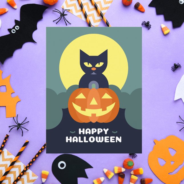 Cartes Pour Fêtes Annuelles Joyeux Halloween Chat Noir et Citrouille (Créateur téléchargé)