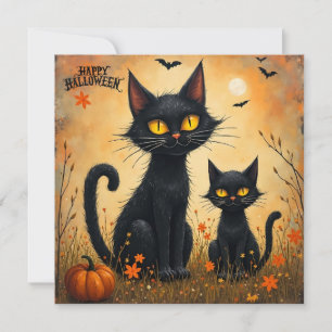 Cartes Pour Fêtes Annuelles Joyeux Halloween Chats noirs avec citrouille