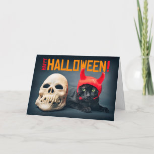 Cartes Pour Fêtes Annuelles Joyeux Halloween Cute Chat en Costume Diable