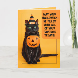 Cartes Pour Fêtes Annuelles Joyeux Halloween Drôle Chat Noir avec Chapeau de S