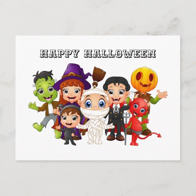 Cartes Pour Fêtes Annuelles Joyeux Halloween Enfants en costumes (Devant)