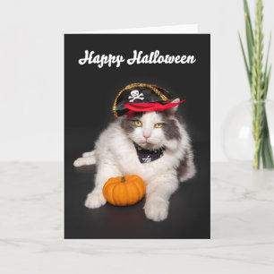 Cartes Pour Fêtes Annuelles Joyeux Halloween Mignon Chat Déguisé en Pirate Hum