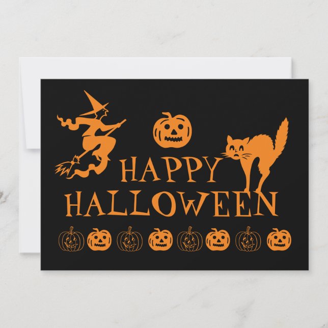 Cartes Pour Fêtes Annuelles Joyeux Halloween noir orange effrayant  (Devant)