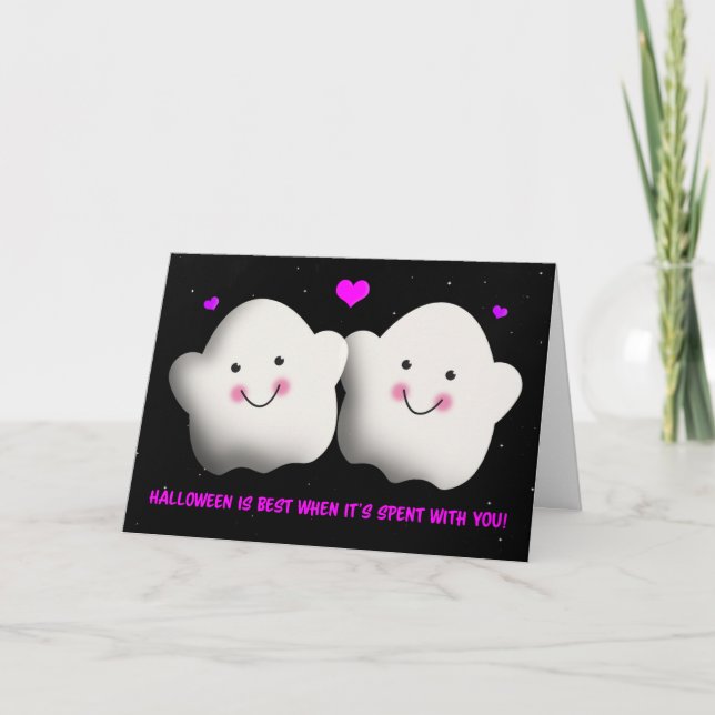 Cartes Pour Fêtes Annuelles Joyeux Halloween pour l'amour du couple de fantôme (Devant)