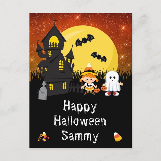 Cartes Pour Fêtes Annuelles Joyeux Halloween Sorcière Fantôme Orange (Devant)