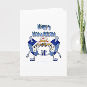 Cartes Pour Fêtes Annuelles Joyeux Hanoukka Dancing Dreidels Jelly Doughnut
