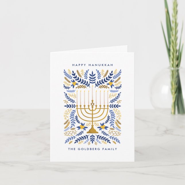 Cartes Pour Fêtes Annuelles Joyeux Hanoukka Festive Aquarelle Menorah Floral (Devant)