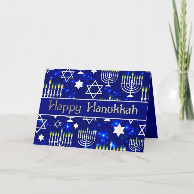 Cartes Pour Fêtes Annuelles Joyeux Hanoukka Menorah Blue & Silver (Devant)