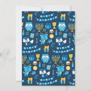 Cartes Pour Fêtes Annuelles Joyeux Hanoukka Menorah Sufganiyot Cute Owl Blue