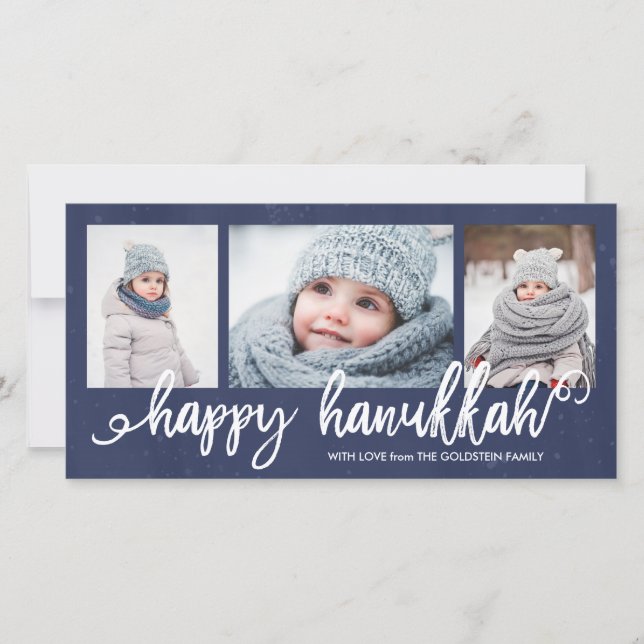 Cartes Pour Fêtes Annuelles Joyeux Hanoukka Script 3 Photo Holiday (Devant)