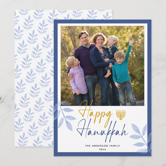 Cartes Pour Fêtes Annuelles Joyeux Hanoukka White Photo Holiday (Devant / Derrière)