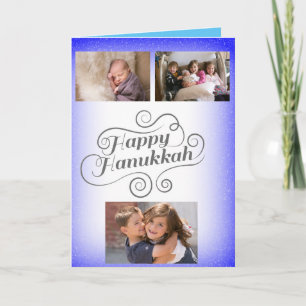 Cartes Pour Fêtes Annuelles Joyeux Hanukkah 3 photos fond bicolore bleu blanc