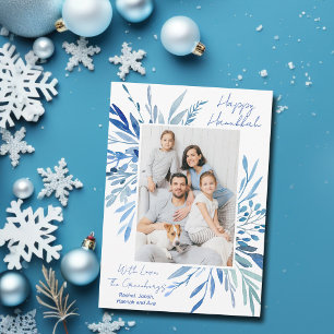 Cartes Pour Fêtes Annuelles Joyeux Hanukkah Élégant Photo de Famille Botanique