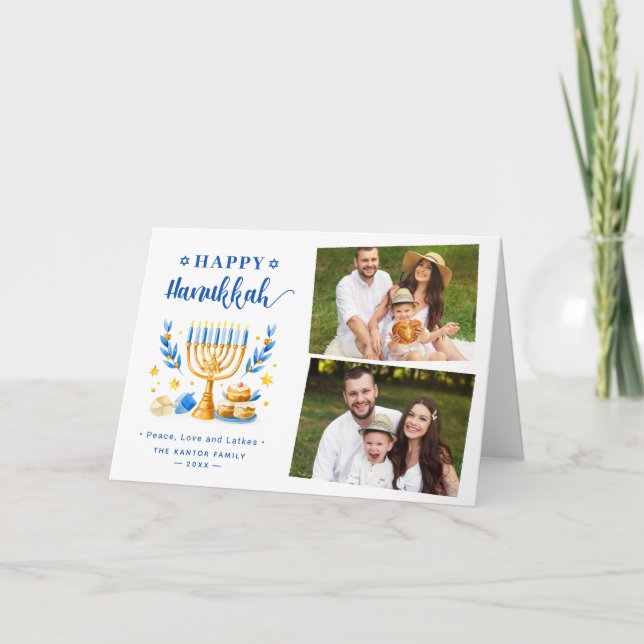 Cartes Pour Fêtes Annuelles Joyeux Hanukkah Paix Amour Fête des Latkes 2 Photo (Devant)
