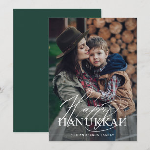 Cartes Pour Fêtes Annuelles Joyeux Hanukkah   Photo de script élégant vert fon