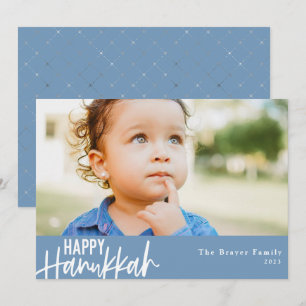 Cartes Pour Fêtes Annuelles Joyeux Hanukkah Photo Moderne Bleu Clair