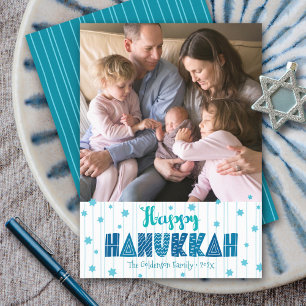 Cartes Pour Fêtes Annuelles Joyeux Hanukkah Photo Typographie Moderne S'amuser