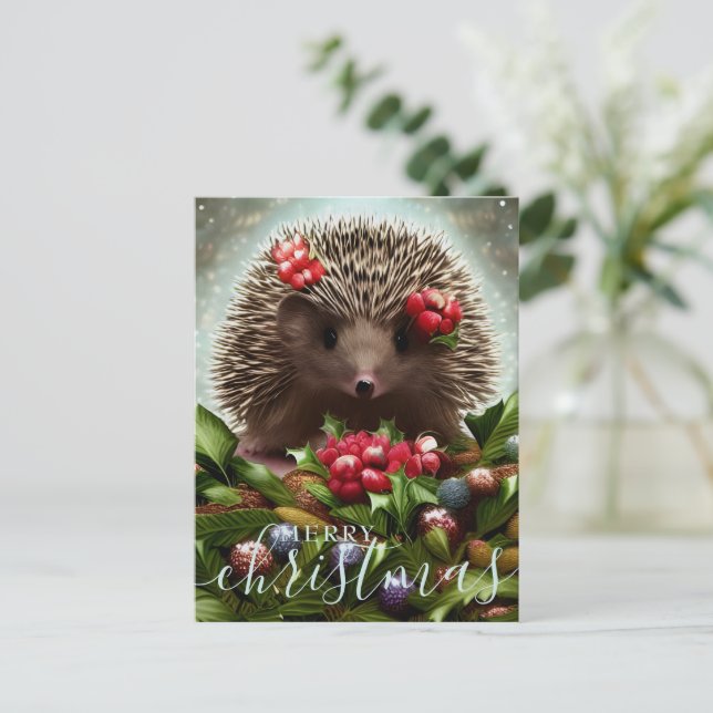 Cartes Pour Fêtes Annuelles Joyeux hérisson de Noël mignon (Debout devant)