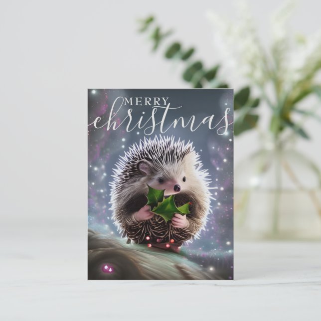Cartes Pour Fêtes Annuelles Joyeux hérisson de Noël mignon (Debout devant)