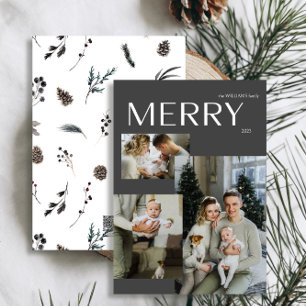 Cartes Pour Fêtes Annuelles Joyeux hiver 3 Photo Aquarelle Noire moderne