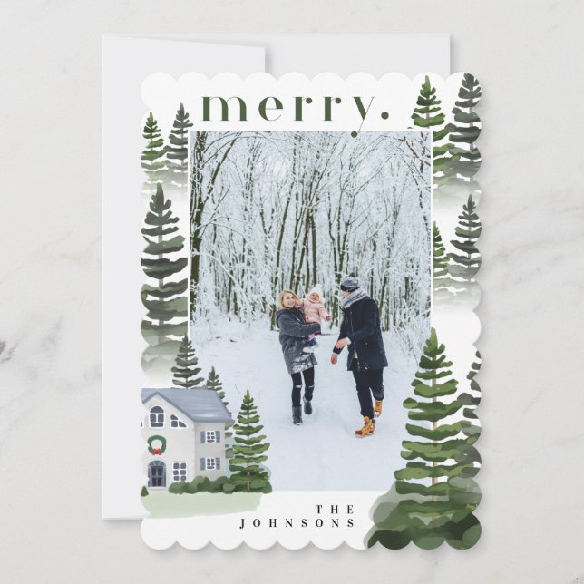 Cartes Pour Fêtes Annuelles Joyeux hiver Forêt À feuillage persistant Famille  (Devant)