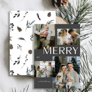 Cartes Pour Fêtes Annuelles Joyeux hiver moderne 4 photo Aquarelle noire Noël