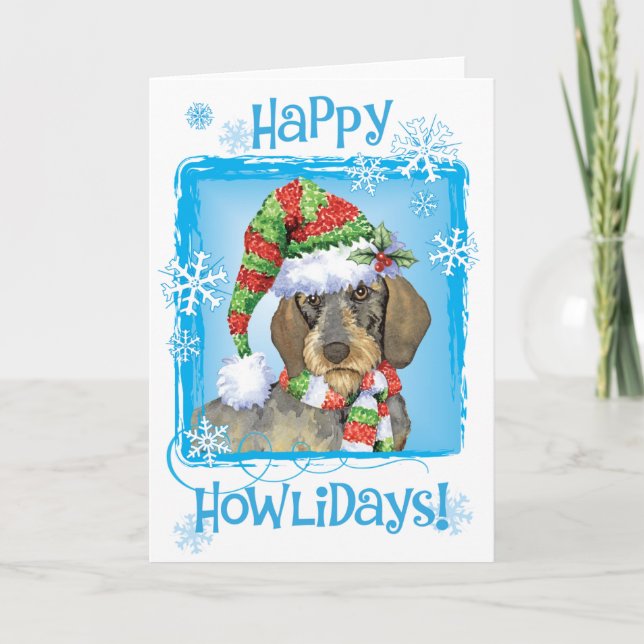 Cartes Pour Fêtes Annuelles Joyeux Howlidays À poils durs Dachshund (Devant)