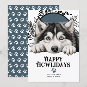 Cartes Pour Fêtes Annuelles Joyeux Howlidays Alaskan Malamute Chien Noël