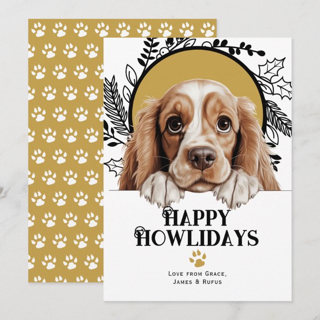 Cartes Pour Fêtes Annuelles Joyeux Howlidays American Cocker Spaniel Christmas (Devant / Derrière)