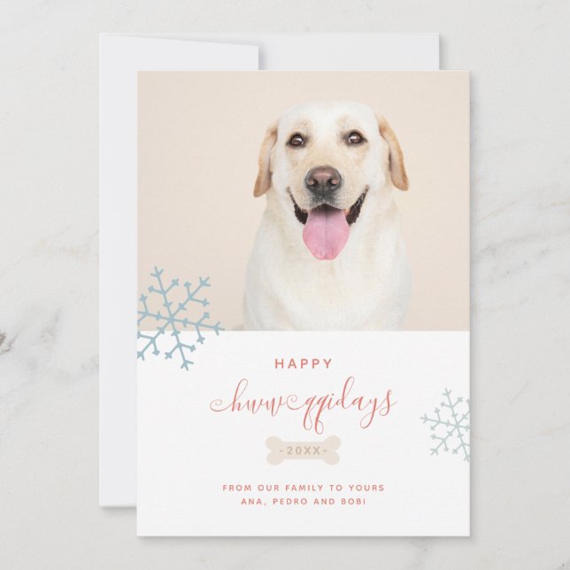 Cartes Pour Fêtes Annuelles Joyeux Howlidays Animaux de Noël Photo Dog Snowfla (Devant)