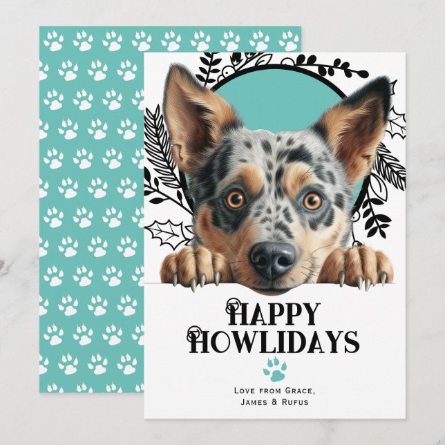 Cartes Pour Fêtes Annuelles Joyeux Howlidays Australian Cattle Dog Christmas (Devant / Derrière)