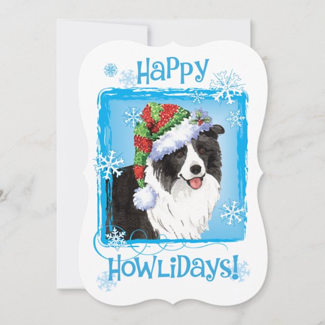 Cartes Pour Fêtes Annuelles Joyeux Howlidays Bordure Collie (Devant)