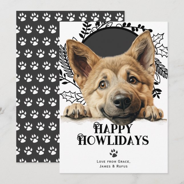 Cartes Pour Fêtes Annuelles Joyeux Howlidays Chien Chinook Noël (Devant / Derrière)