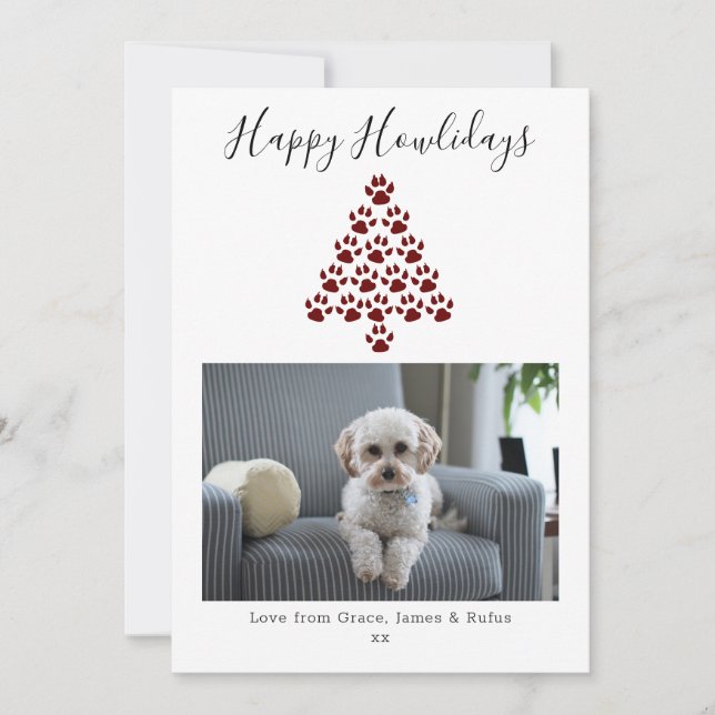 Cartes Pour Fêtes Annuelles Joyeux Howlidays Chien Noël Photo de Noël - Rouge (Devant)
