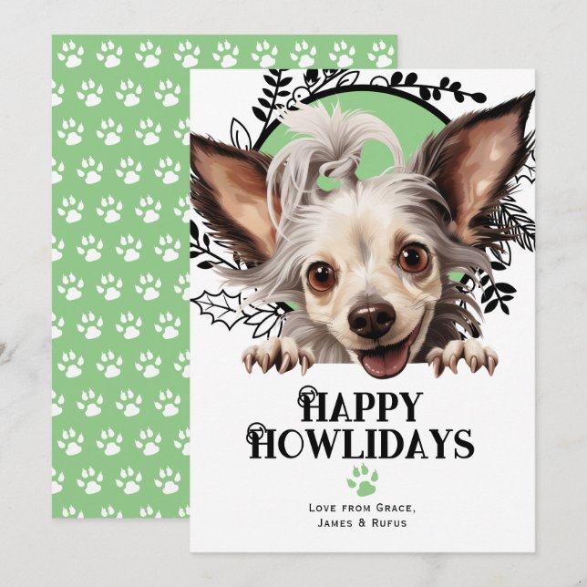 Cartes Pour Fêtes Annuelles Joyeux Howlidays Chinese Crested Dog Christmas (Devant / Derrière)