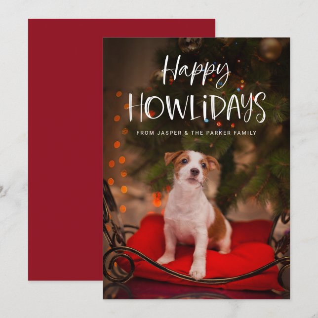 Cartes Pour Fêtes Annuelles Joyeux Howlidays | Cute chien animal de compagnie  (Devant / Derrière)