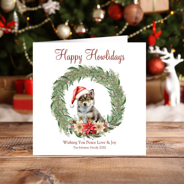 Cartes Pour Fêtes Annuelles Joyeux Howlidays Cute Husky Dog (Créateur téléchargé)
