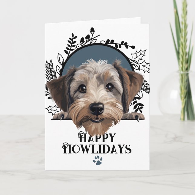 Cartes Pour Fêtes Annuelles Joyeux Howlidays Dandie Dinmont Terrier Noël (Devant)