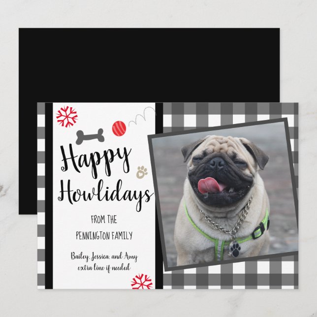 Cartes Pour Fêtes Annuelles Joyeux Howlidays En vichy Chien Noël (Devant / Derrière)