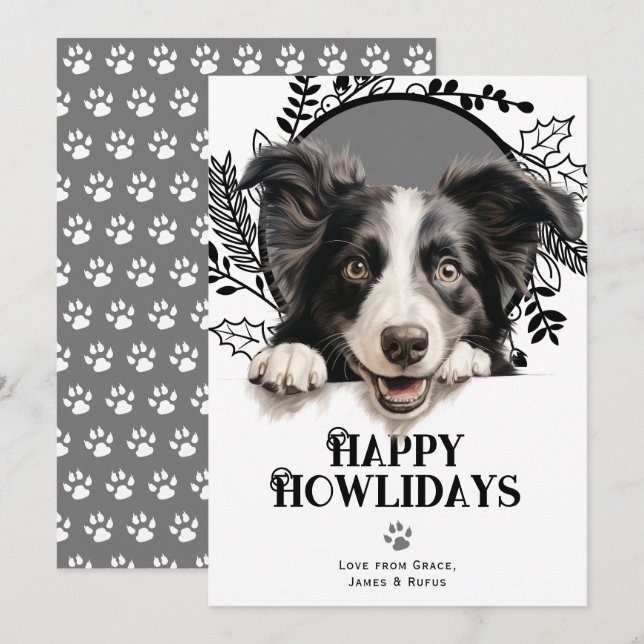 Cartes Pour Fêtes Annuelles Joyeux Howlidays Frontière Collie Chien Noël (Devant / Derrière)