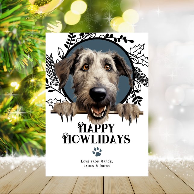 Cartes Pour Fêtes Annuelles Joyeux Howlidays Irish Wolfhound Dog Christmas (Happy Howlidays Irish Wolfhound Dog Christmas Holiday Cards by Ricaso. Cute breed holiday cards)