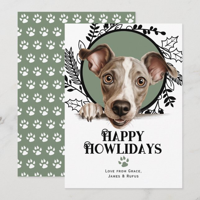 Cartes Pour Fêtes Annuelles Joyeux Howlidays Italien Greyhound Chig Noël (Devant / Derrière)