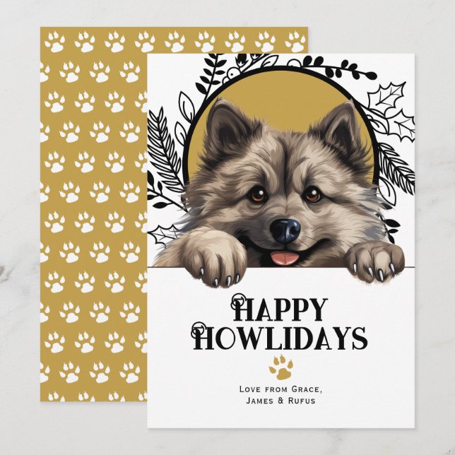 Cartes Pour Fêtes Annuelles Joyeux Howlidays Keeshond Chien Noël (Devant / Derrière)
