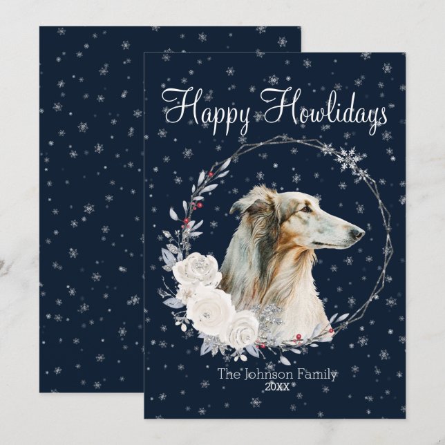 Cartes Pour Fêtes Annuelles Joyeux Howlidays mignon Chien de Borzoi (Devant / Derrière)